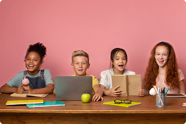 School students reading eBooks and Audiobooks